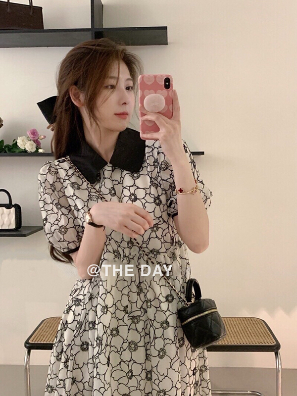 [the day] Korean style color contrast Printed Dress 8962# ll