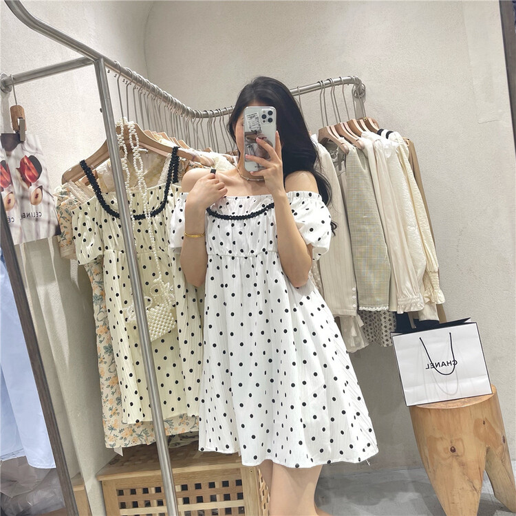 [NC edition] Korean sling wave point off shoulder dress q9115# zxx