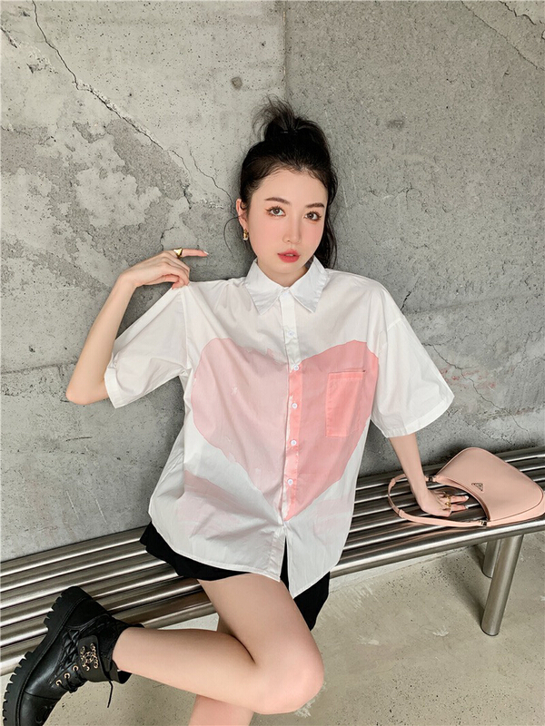 New in early summer! [AC] fashion casual love printed short sleeve shirt 6828# JJ