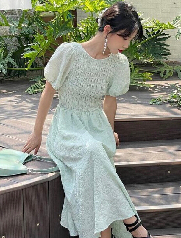 【JH】小香提花燈籠袖連衣裙  41623#  PCZ