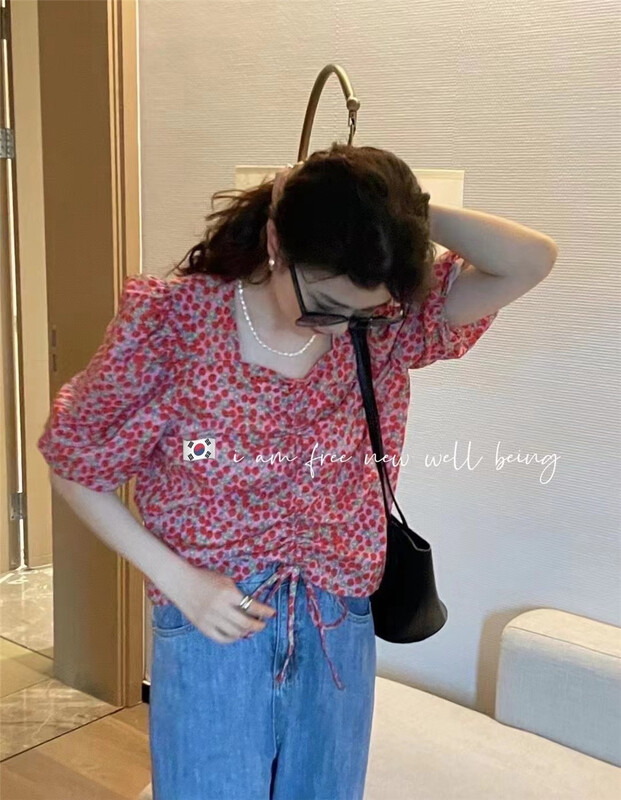 [free studio] Korean version small fresh broken flower shirt 6907# hjy