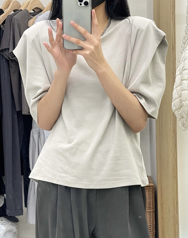 [cottoncandy] sweet cool simple right angle shoulder pad short sleeve T-shirt 22s557# XJ