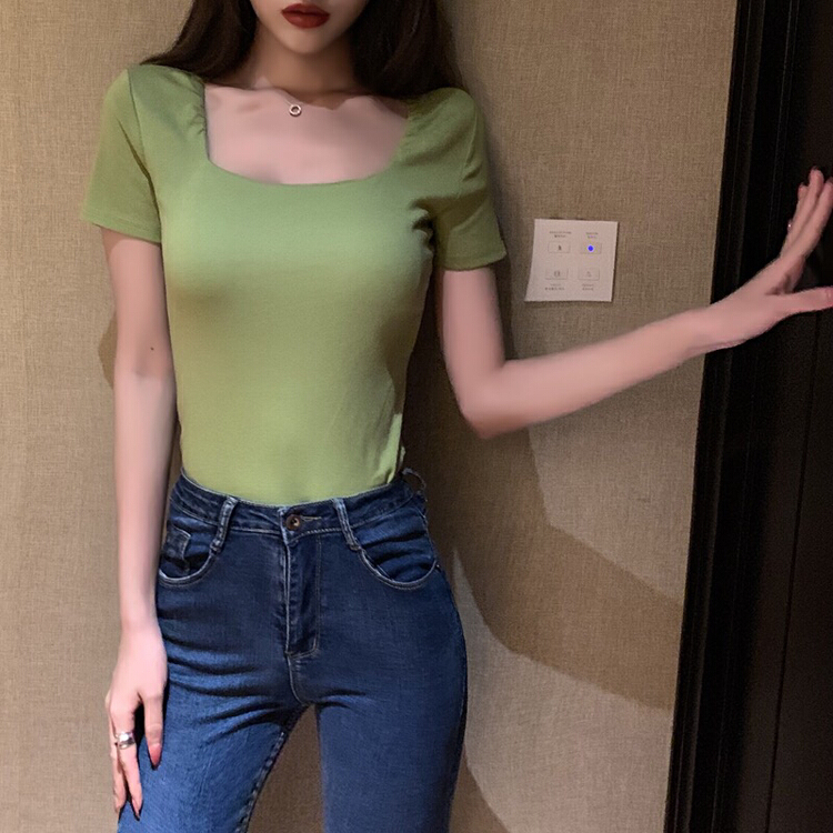 New in early summer! [xinyuanjieyi Xinyuan dressing] retro square neck foreign style short sleeve T-shirt 217# Cl