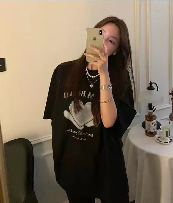 [rainbow] Korean love printed loose short sleeve T-shirt 08113# WTT