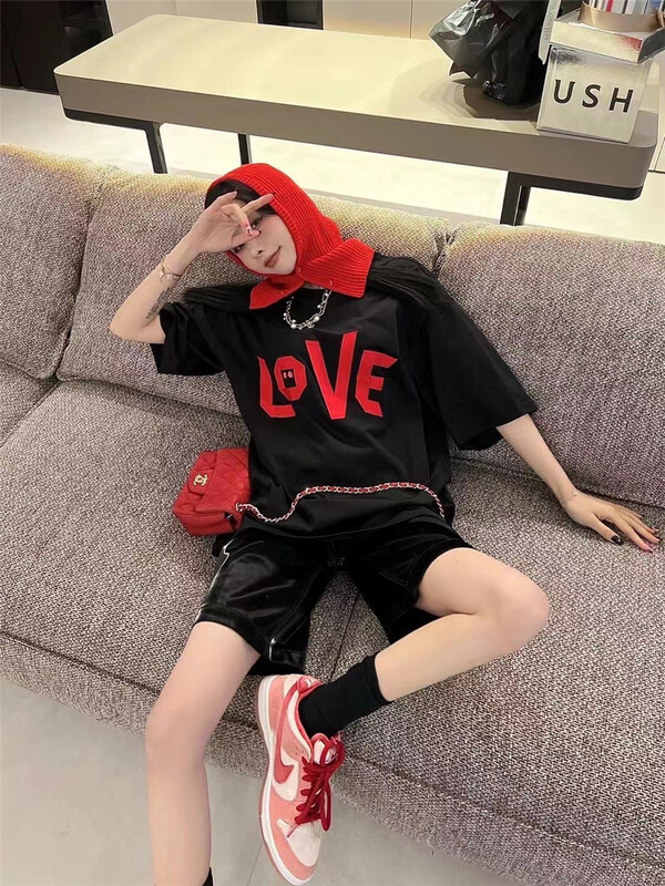 New year in early spring! [big C studio] casual front and back letter short sleeve T-shirt 1733# PCZ