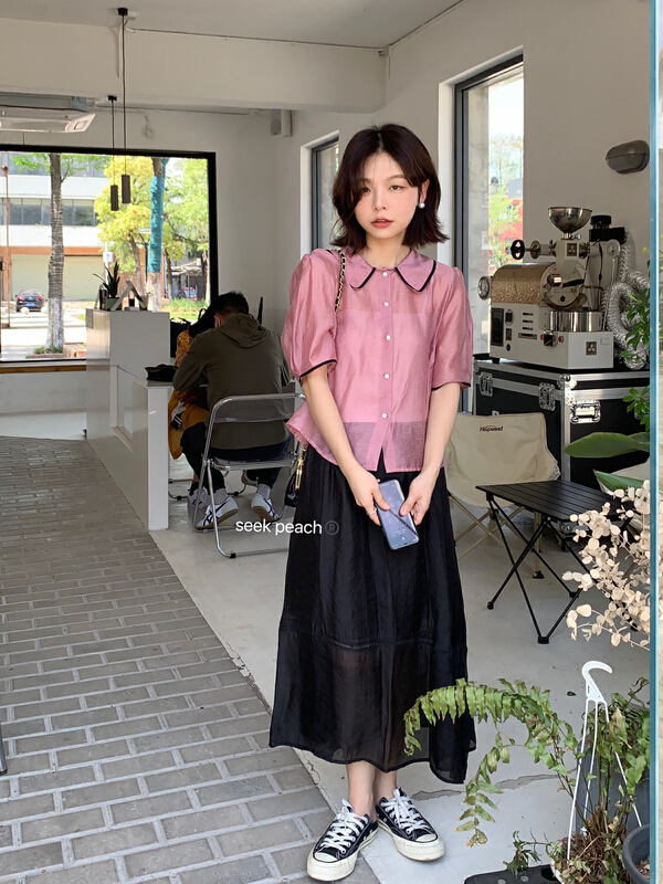 New in early summer! [seek peach] Korean Tencel versatile loose skirt 5156# ll