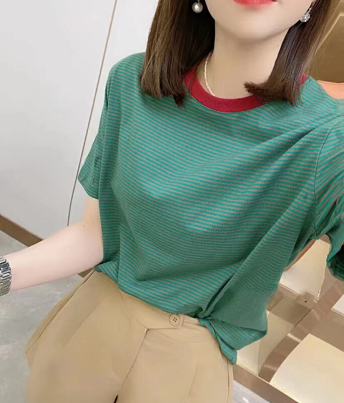 "GL" round neck stripes Joker short sleeve T-shirt 6250# XYY