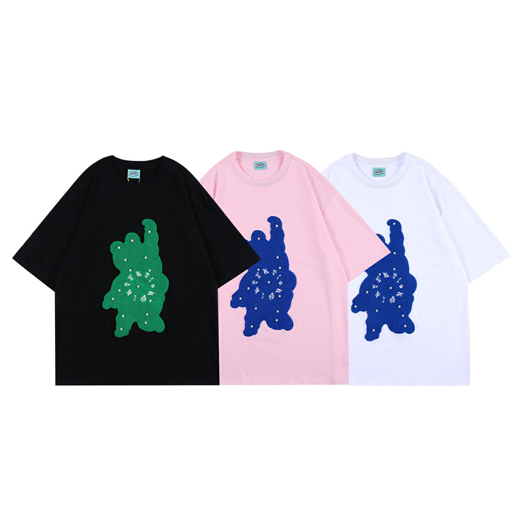 [BNL] round neck heavy industry flocking bear short sleeve T-shirt 592# ZZL