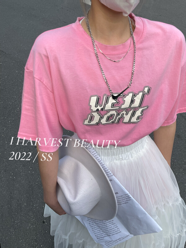 New in early summer! [I style] small worn neckline design letter short sleeve T-shirt 8056# ozq