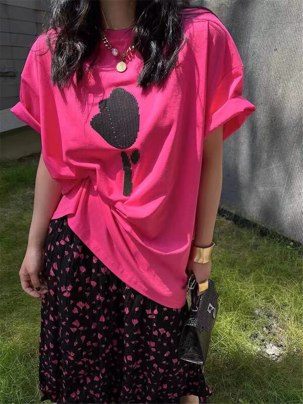 [keep] floret embroidery Pullover short sleeve T-shirt 7795# WTT