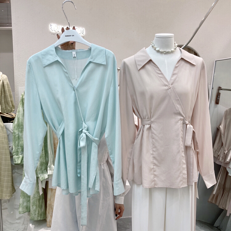 New in early summer! [rong'er family] candy color loose vintage design shirt 92260# hjy
