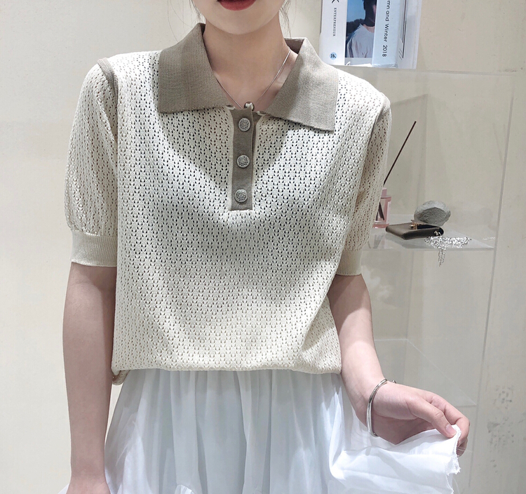 New in early summer! [S.J] Korean Polo neck loose hollow out sweater ys6816# LSW