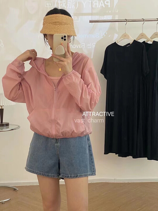 [vast charm] casual loose candy color zipper cardigan hooded versatile long sleeved sunscreen shirt 19275# CLS