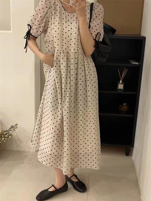 [more free] round neck Polka Dot bandage dress 995# lwy