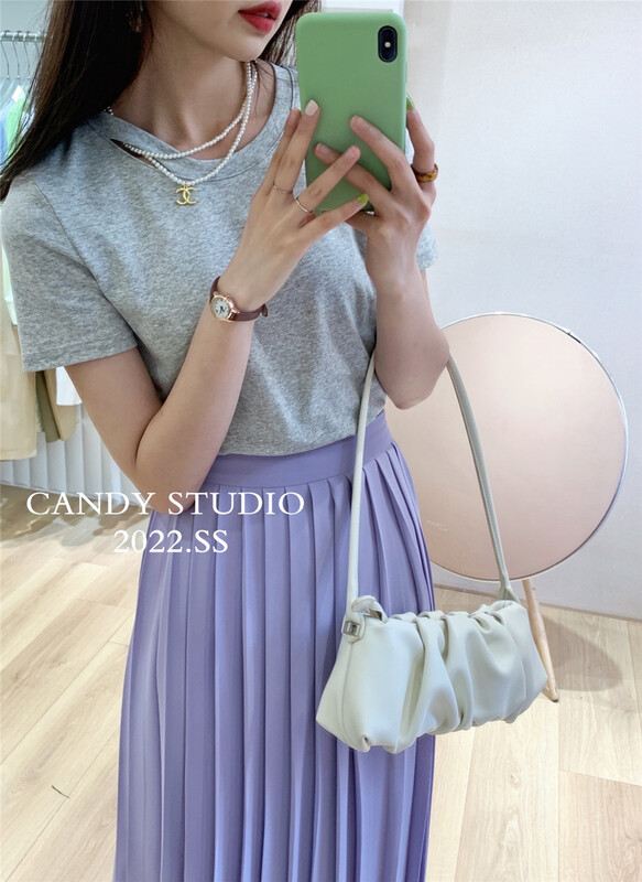 [candy] Korean pleated medium length gentle skirt 8133# zjy