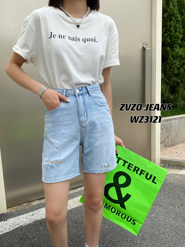 [zvzo] Korean version hole breaking five point denim shorts wz3121# CLS