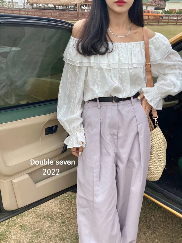 [double seven] Korean ruffled one shoulder shirt ys1-28092# zxx