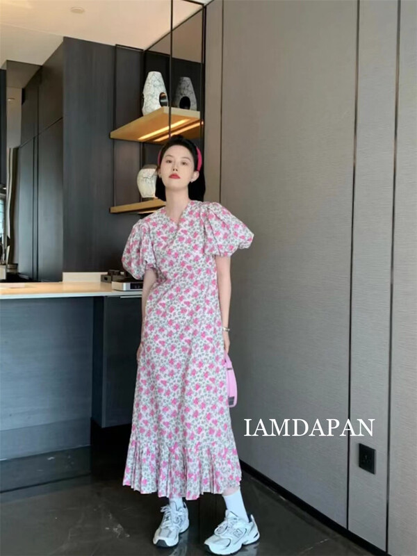 [I am Dapan] bubble sleeve temperament sweet and gentle dress 6987# zxl