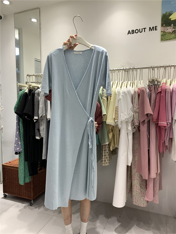 [about me] Korean one piece lace up slim dress 029402# cqw
