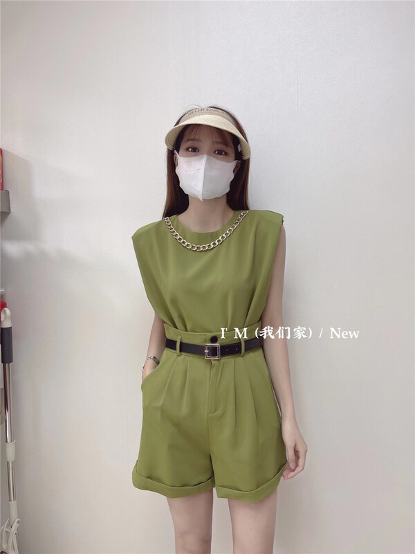 [I'm] Korean casual sleeveless Jumpsuit (with belt) 7789# cqw
