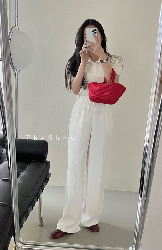 [the show] high waist, slim and slightly puffy, versatile solid color casual pants 60216# CLS
