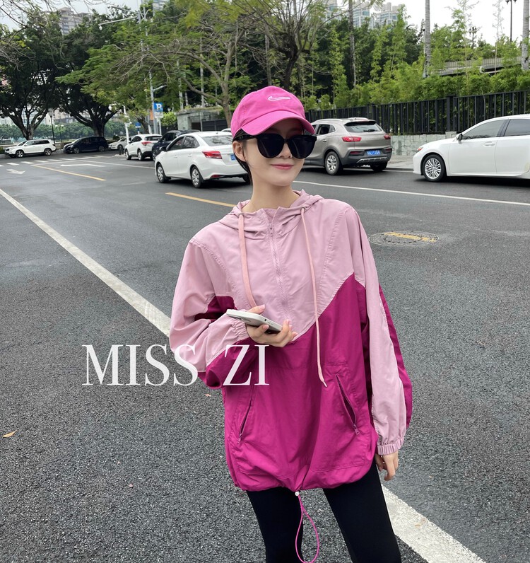 [miss Zi] personalized casual color matching hooded sunscreen shirt 2320# cqw