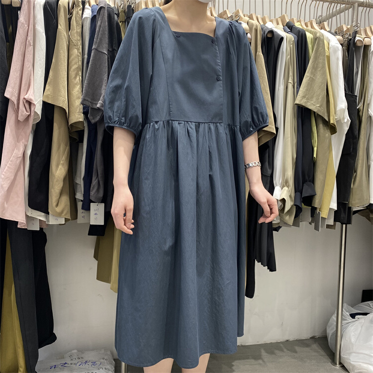 [self] square neck bubble sleeve Tencel cotton dress 7138# LSL