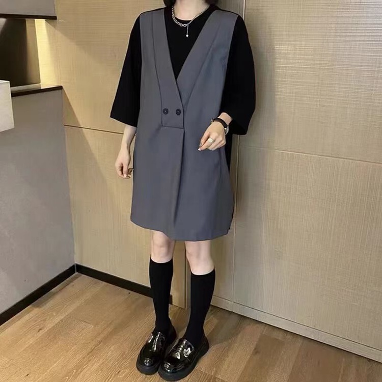 New in early summer! [yayirou] fake two loose retro thin dresses 8067# zyh