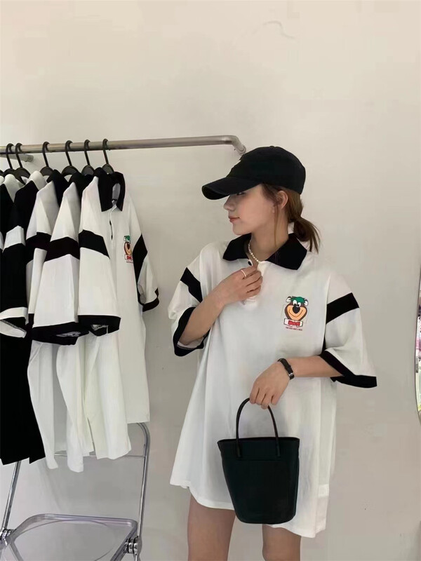 [C.Y] loose stitching medium long short sleeve T-shirt 3372# XJ