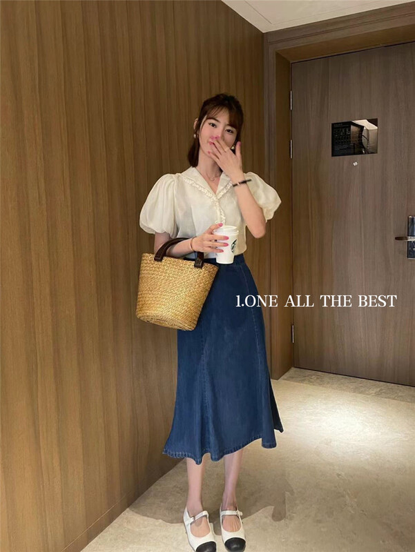 [1. One] French Style Bubble Sleeve wood ear design blouse 8073# WPL