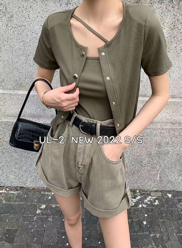 [ul-2] hot girl suspender Vest + clean color versatile cardigan set 6155# JJ