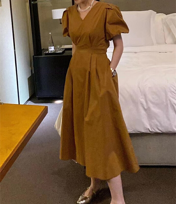 [JH] waist V-neck lady dress 41706# PCZ
