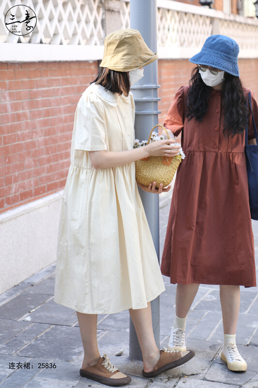 goods in stock! New in early summer! [original of three plain clothes] Japanese simple temperament casual doll dress 25836# XYJ