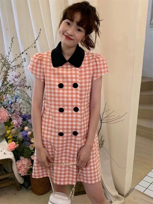 [Han C family] Korean Short Sleeved double breasted dress 8129# PCZ