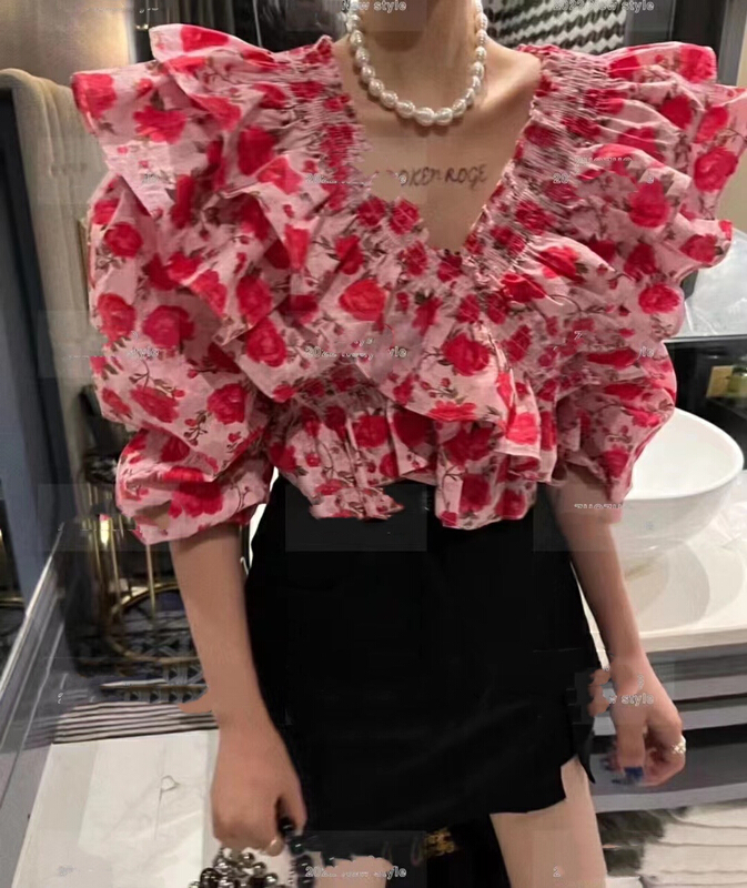 New in early summer! [MI] Korean heavy industry lotus leaf collar floral shirt (excluding matching) 9143# PCZ