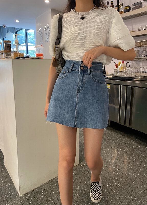 [Mi & Co Wu] temperament high waist versatile denim skirt t2156# hjy
