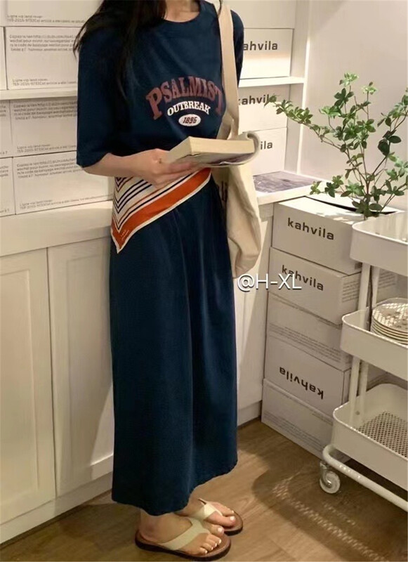 [h-xl] Korean round neck letter dress 3503# XYY