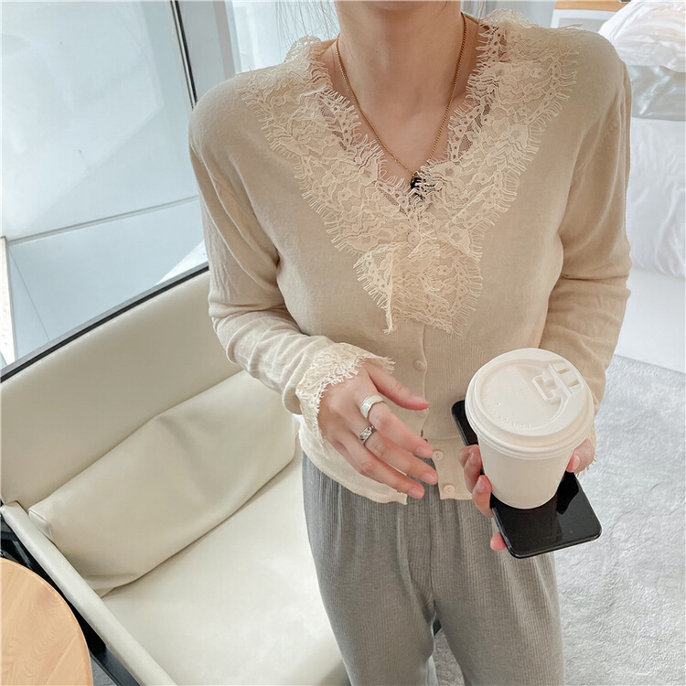 [LML] soft stitching lace slim knit cardigan 9443# ozq