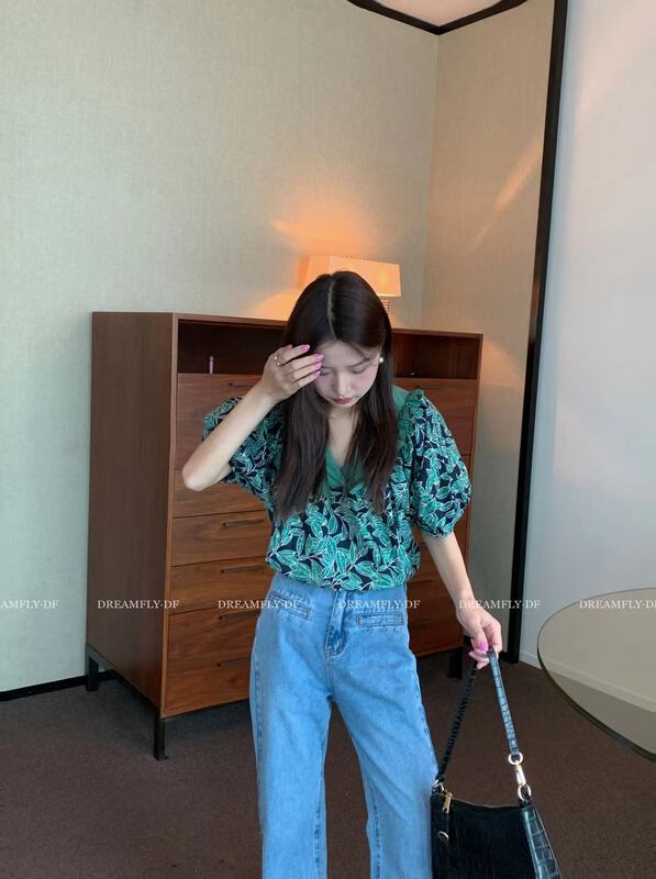 [dream fly] Vintage V-neck floral shirt 61248\xj
