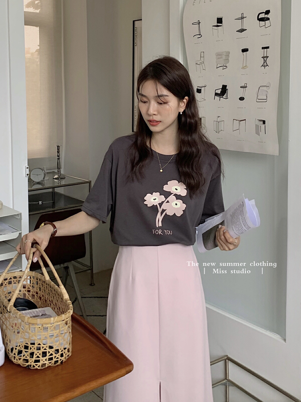 [miss miss miss home] small flower pattern printed short sleeve T-shirt (T-shirt only) y8817# ZSY