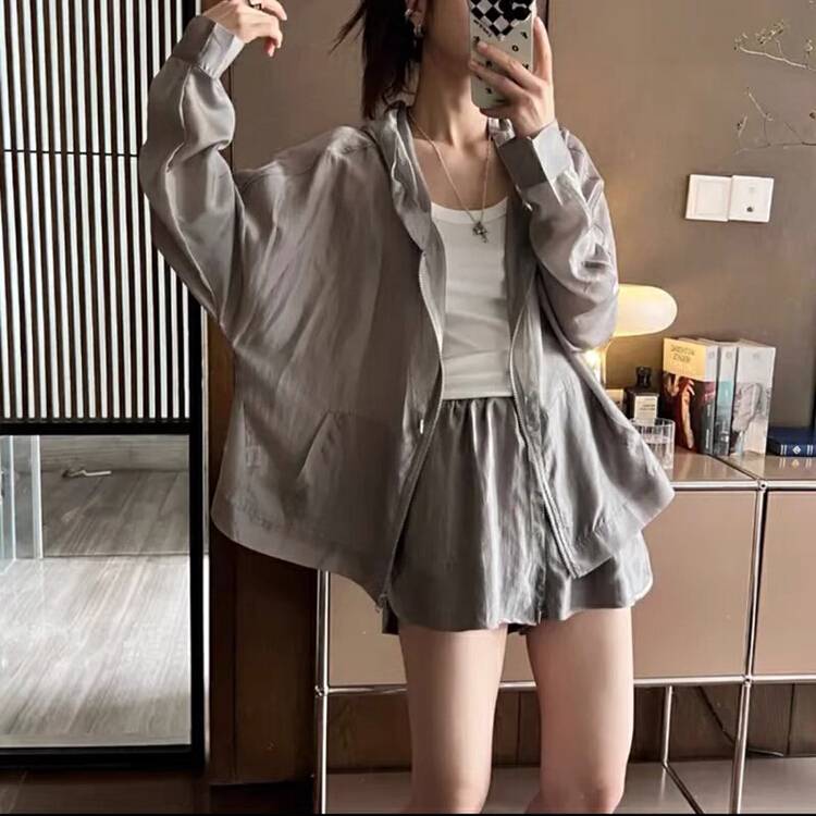 [going] Korean casual Tencel hooded sunscreen shirt + loose Shorts Set 9552# lwy