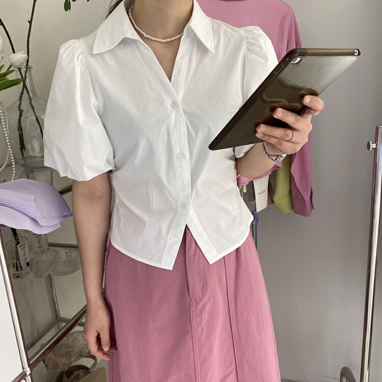 [purple potato home] Korean version is thin and versatile short sleeved shirt 902-1# HBx