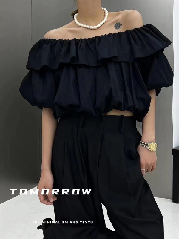 New in early summer! [curler] Korean style one shoulder style small shirt 28886# PCZ