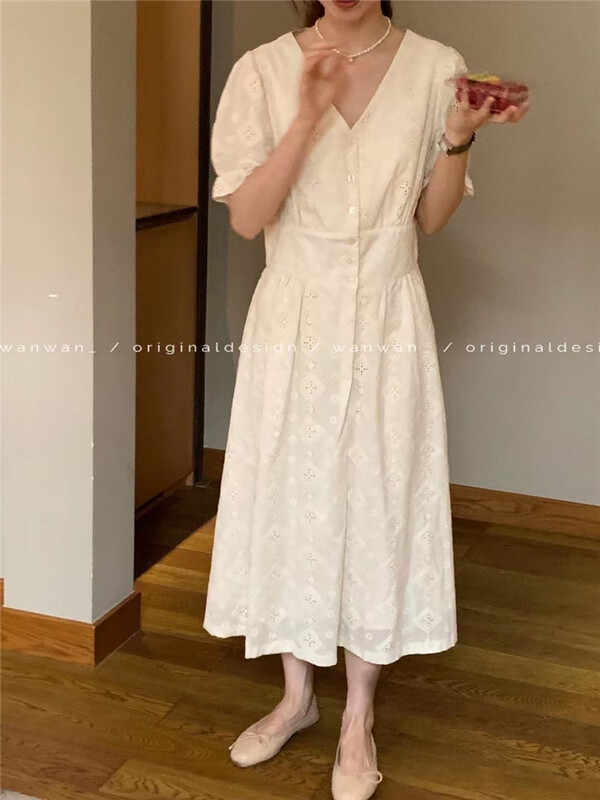 goods in stock! [wanwan] V-neck single breasted dress 1653\hbx
