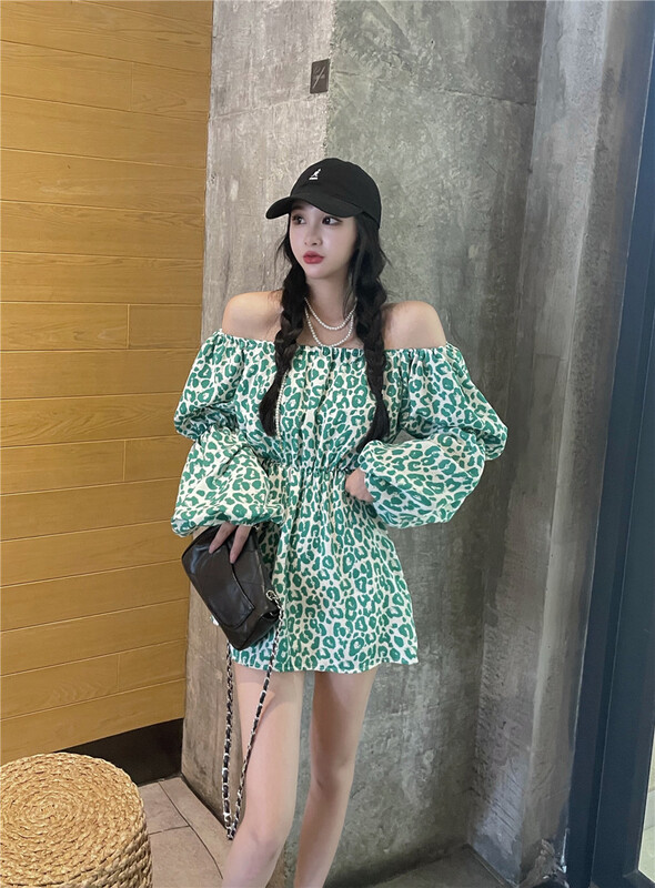 [so] temperament one shoulder leopard print short dress 1315# PCZ