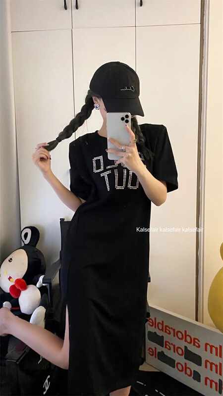 [kashefei] letter slim round neck dress t93-1# ozq
