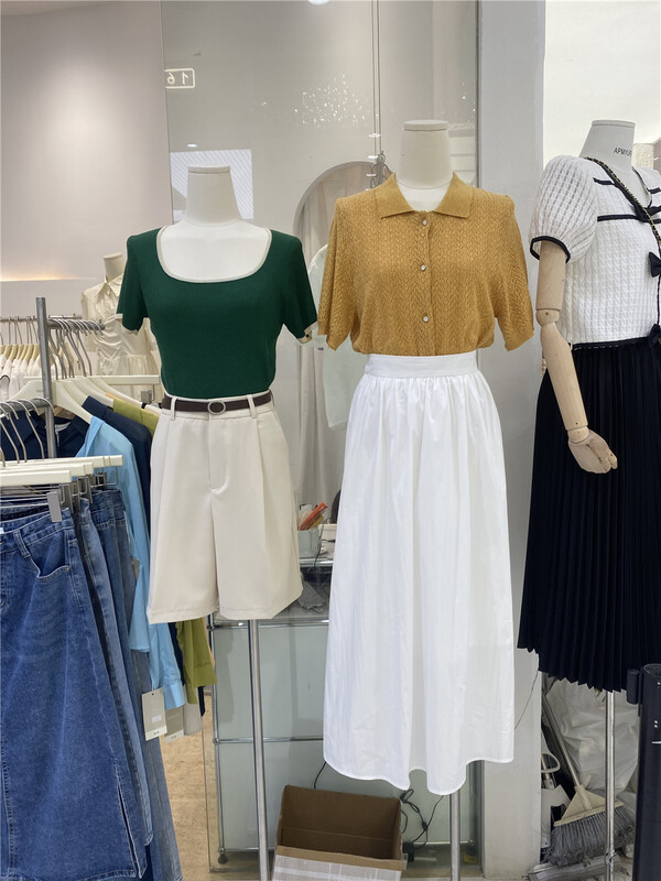 [sendu] Korean medium length clean color skirt 50989# CSX