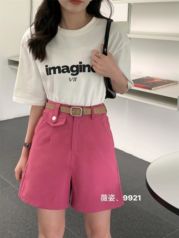 goods in stock! New in early summer! [Weizi clothing] versatile high waist five point casual shorts (with belt) 9921# hjy