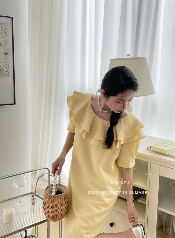 The original price is 95.88! [Sze] temperament Ruffle loose thin dress 90521# zxx