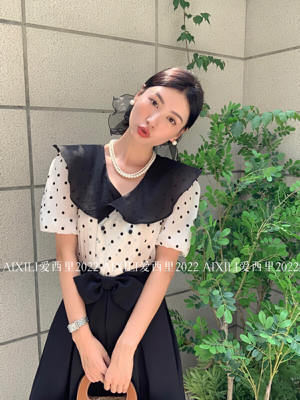 [aixili Sicily] lotus leaf collar wave point comfortable small shirt 6513# WPL